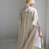 Women Long Sleeves Long Shirt Trendy Lapel Slit Cotton Linen Tops Solid Color Single Breasted Cardigan Jacket apricot L