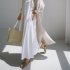 Women Long Sleeves Long Shirt Trendy Lapel Slit Cotton Linen Tops Solid Color Single Breasted Cardigan Jacket apricot M