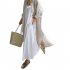 Women Long Sleeves Long Shirt Trendy Lapel Slit Cotton Linen Tops Solid Color Single Breasted Cardigan Jacket apricot XL