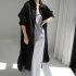Women Long Sleeves Long Shirt Trendy Lapel Slit Cotton Linen Tops Solid Color Single Breasted Cardigan Jacket apricot XL