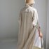 Women Long Sleeves Long Shirt Trendy Lapel Slit Cotton Linen Tops Solid Color Single Breasted Cardigan Jacket apricot XL