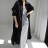 Women Long Sleeves Long Shirt Trendy Lapel Slit Cotton Linen Tops Solid Color Single Breasted Cardigan Jacket apricot XL