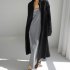 Women Long Sleeves Long Shirt Trendy Lapel Slit Cotton Linen Tops Solid Color Single Breasted Cardigan Jacket apricot XL