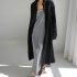Women Long Sleeves Long Shirt Trendy Lapel Slit Cotton Linen Tops Solid Color Single Breasted Cardigan Jacket apricot L