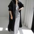 Women Long Sleeves Long Shirt Trendy Lapel Slit Cotton Linen Tops Solid Color Single Breasted Cardigan Jacket apricot L