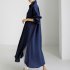 Women Long Sleeves Long Shirt Trendy Lapel Slit Cotton Linen Tops Solid Color Single Breasted Cardigan Jacket navy blue L