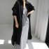 Women Long Sleeves Long Shirt Trendy Lapel Slit Cotton Linen Tops Solid Color Single Breasted Cardigan Jacket black S