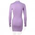 Women Long Sleeves Ruched Dress Elegant Turtleneck Skinny Stretchy Bodycon Skirt High Waist Solid Color Short Dress Purple M
