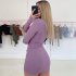 Women Long Sleeves Ruched Dress Elegant Turtleneck Skinny Stretchy Bodycon Skirt High Waist Solid Color Short Dress black M