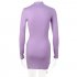 Women Long Sleeves Ruched Dress Elegant Turtleneck Skinny Stretchy Bodycon Skirt High Waist Solid Color Short Dress black M