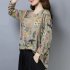 Women Long Sleeves Shirt Trendy Round Neck Retro Printing Tops Loose Large Size Casual Pullover T shirt blue XXXXL