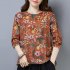 Women Long Sleeves Shirt Trendy Round Neck Retro Printing Tops Loose Large Size Casual Pullover T shirt beige L