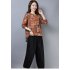 Women Long Sleeves Shirt Trendy Round Neck Retro Printing Tops Loose Large Size Casual Pullover T shirt beige XXXXL