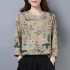 Women Long Sleeves Shirt Trendy Round Neck Retro Printing Tops Loose Large Size Casual Pullover T shirt beige XXXXL