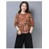 Women Long Sleeves Shirt Trendy Round Neck Retro Printing Tops Loose Large Size Casual Pullover T shirt blue L