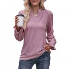 Women Long Sleeves Shirt V Neck Casual Solid Color Loose Blouse Elegant Hollow-out Pullover Tunic Tops