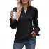 Women Long Sleeves Shirt V Neck Casual Solid Color Loose Blouse Elegant Hollow out Pullover Tunic Tops black L