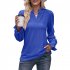 Women Long Sleeves Shirt V Neck Casual Solid Color Loose Blouse Elegant Hollow out Pullover Tunic Tops Royal blue L
