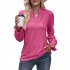 Women Long Sleeves Shirt V Neck Casual Solid Color Loose Blouse Elegant Hollow out Pullover Tunic Tops rose red XL