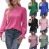 Women Long Sleeves Shirt V Neck Casual Solid Color Loose Blouse Elegant Hollow out Pullover Tunic Tops White L