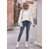 Women Long Sleeves Shirt V Neck Casual Solid Color Loose Blouse Elegant Hollow out Pullover Tunic Tops White L