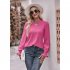 Women Long Sleeves Shirt V Neck Casual Solid Color Loose Blouse Elegant Hollow out Pullover Tunic Tops White L