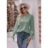 Women Long Sleeves Shirt V Neck Casual Solid Color Loose Blouse Elegant Hollow out Pullover Tunic Tops White L