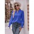 Women Long Sleeves Shirt V Neck Casual Solid Color Loose Blouse Elegant Hollow out Pullover Tunic Tops White L