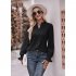 Women Long Sleeves Shirt V Neck Casual Solid Color Loose Blouse Elegant Hollow out Pullover Tunic Tops White L