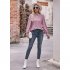 Women Long Sleeves Shirt V Neck Casual Solid Color Loose Blouse Elegant Hollow out Pullover Tunic Tops White L