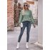 Women Long Sleeves Shirt V Neck Casual Solid Color Loose Blouse Elegant Hollow out Pullover Tunic Tops White L