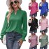 Women Long Sleeves Shirt V Neck Casual Solid Color Loose Blouse Elegant Hollow out Pullover Tunic Tops White L