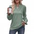 Women Long Sleeves Shirt V Neck Casual Solid Color Loose Blouse Elegant Hollow out Pullover Tunic Tops green S