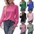 Women Long Sleeves Shirt V Neck Casual Solid Color Loose Blouse Elegant Hollow out Pullover Tunic Tops green L