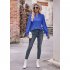 Women Long Sleeves Shirt V Neck Casual Solid Color Loose Blouse Elegant Hollow out Pullover Tunic Tops grass green S