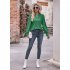 Women Long Sleeves Shirt V Neck Casual Solid Color Loose Blouse Elegant Hollow out Pullover Tunic Tops grass green S