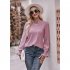 Women Long Sleeves Shirt V Neck Casual Solid Color Loose Blouse Elegant Hollow out Pullover Tunic Tops grass green S