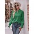 Women Long Sleeves Shirt V Neck Casual Solid Color Loose Blouse Elegant Hollow out Pullover Tunic Tops grass green S