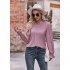 Women Long Sleeves Shirt V Neck Casual Solid Color Loose Blouse Elegant Hollow out Pullover Tunic Tops grass green S