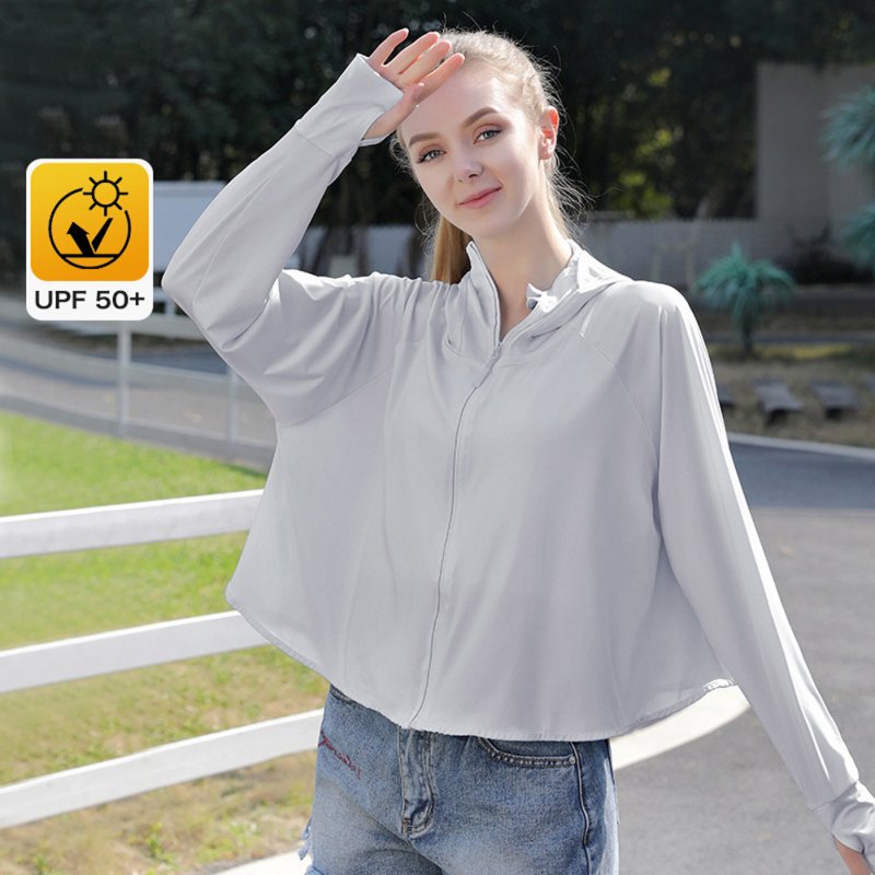 Wholesale Women Long Sleeves Sun Protection Shirt Ice Silk Breathable Thin  Hooded Jacket For Outdoor Fishing Hiking 8321 light gray one size From China