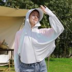 Women Long Sleeves Sun Protection Shirt Ice Silk Breathable Thin Hooded Jacket For Outdoor Fishing Hiking 8131 gray one size