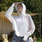 Women Long Sleeves Sun Protection Shirt Ice Silk Breathable Thin Hooded Jacket For Outdoor Fishing Hiking 8131 white one size