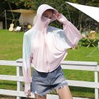 Women Long Sleeves Sun Protection Shirt Ice Silk Breathable Thin Hooded Jacket For Outdoor Fishing Hiking 8131 pink one size