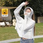Women Long Sleeves Sun Protection Shirt Ice Silk Breathable Thin Hooded Jacket For Outdoor Fishing Hiking 8321 white one size