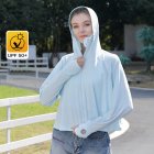 Women Long Sleeves Sun Protection Shirt Ice Silk Breathable Thin Hooded Jacket For Outdoor Fishing Hiking 8321 blue one size