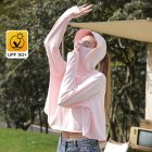 Women Long Sleeves Sun Protection Shirt Ice Silk Breathable Thin Hooded Jacket For Outdoor Fishing Hiking 8321 pink one size