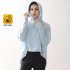Women Long Sleeves Sun Protection Shirt Ice Silk Breathable Thin Hooded Jacket For Outdoor Fishing Hiking 8345 blue one size