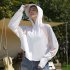 Women Long Sleeves Sun Protection Shirt Ice Silk Breathable Thin Hooded Jacket For Outdoor Fishing Hiking 8334 white one size