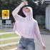 Women Long Sleeves Sun Protection Shirt Ice Silk Breathable Thin Hooded Jacket For Outdoor Fishing Hiking 8334 white one size