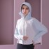 Women Long Sleeves Sun Protection Shirt Ice Silk Breathable Thin Hooded Jacket For Outdoor Fishing Hiking 8334 white one size